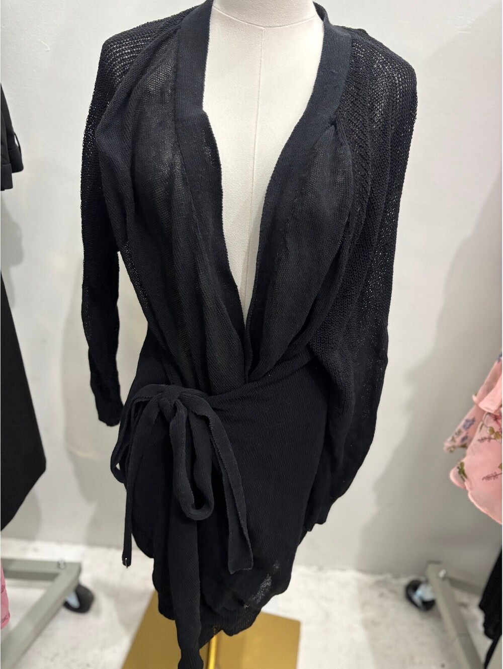 Tibi New York Black Sheer Knit Cardigan with Tie Waist
